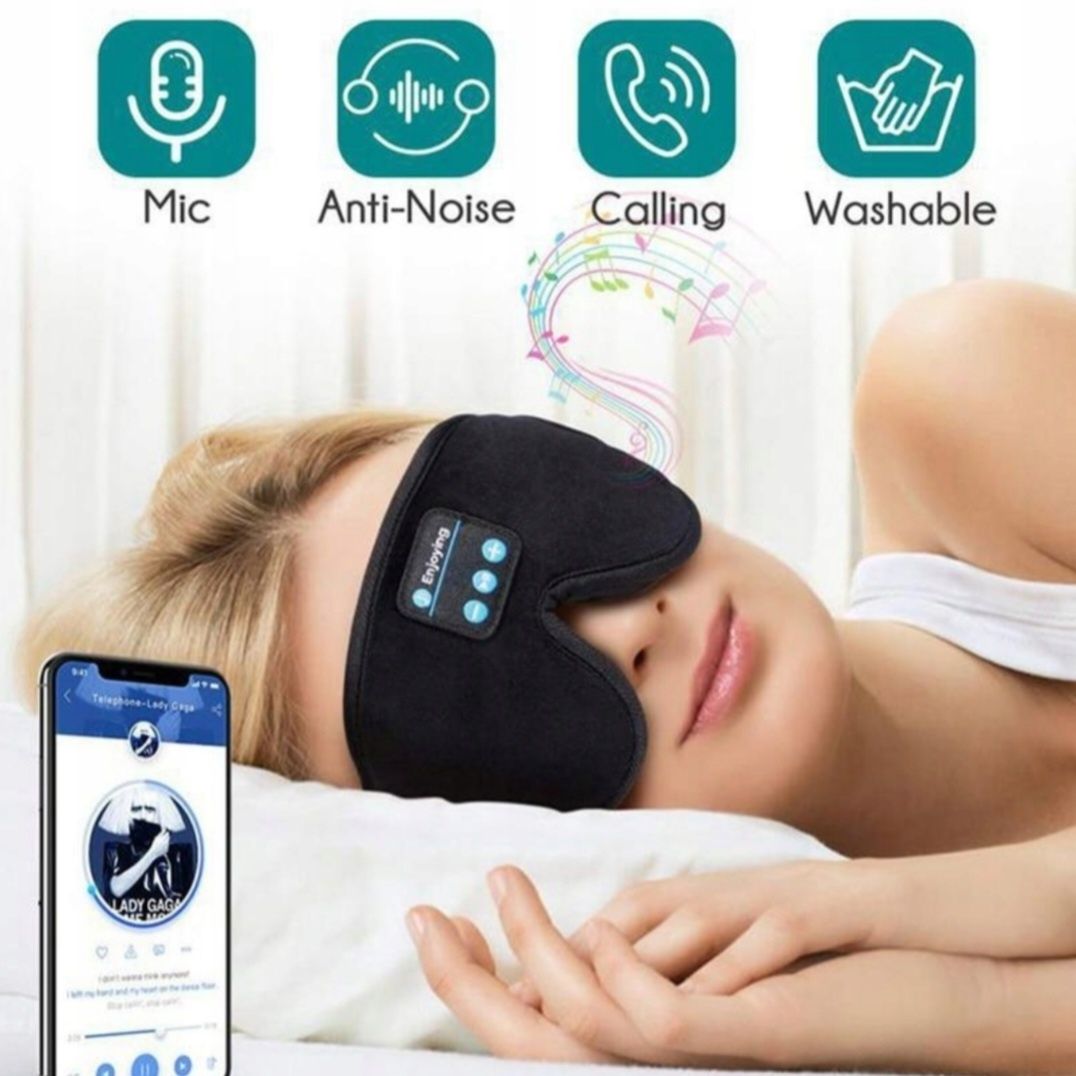 Opaska na oczy Bluetooth słuchawki do spania maska bawełna niebieska