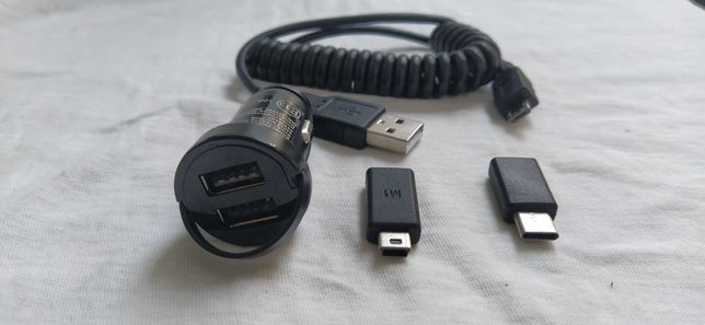 Carregador isqueiro 2 USB. Adap Micro-USB, Mini-USB e USB-C NOVO