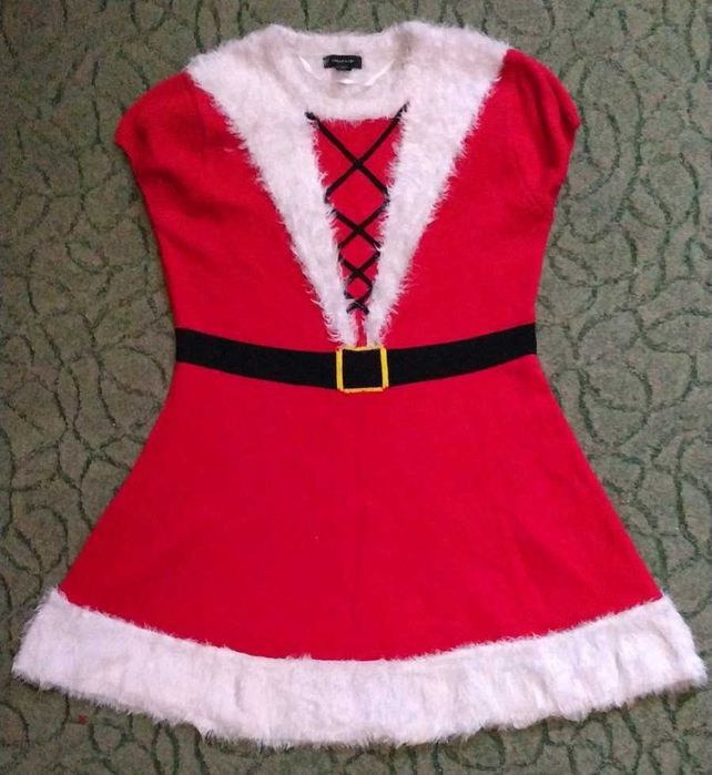 Карнавальное вязанное платье помощницы Санта Клауса, размер L