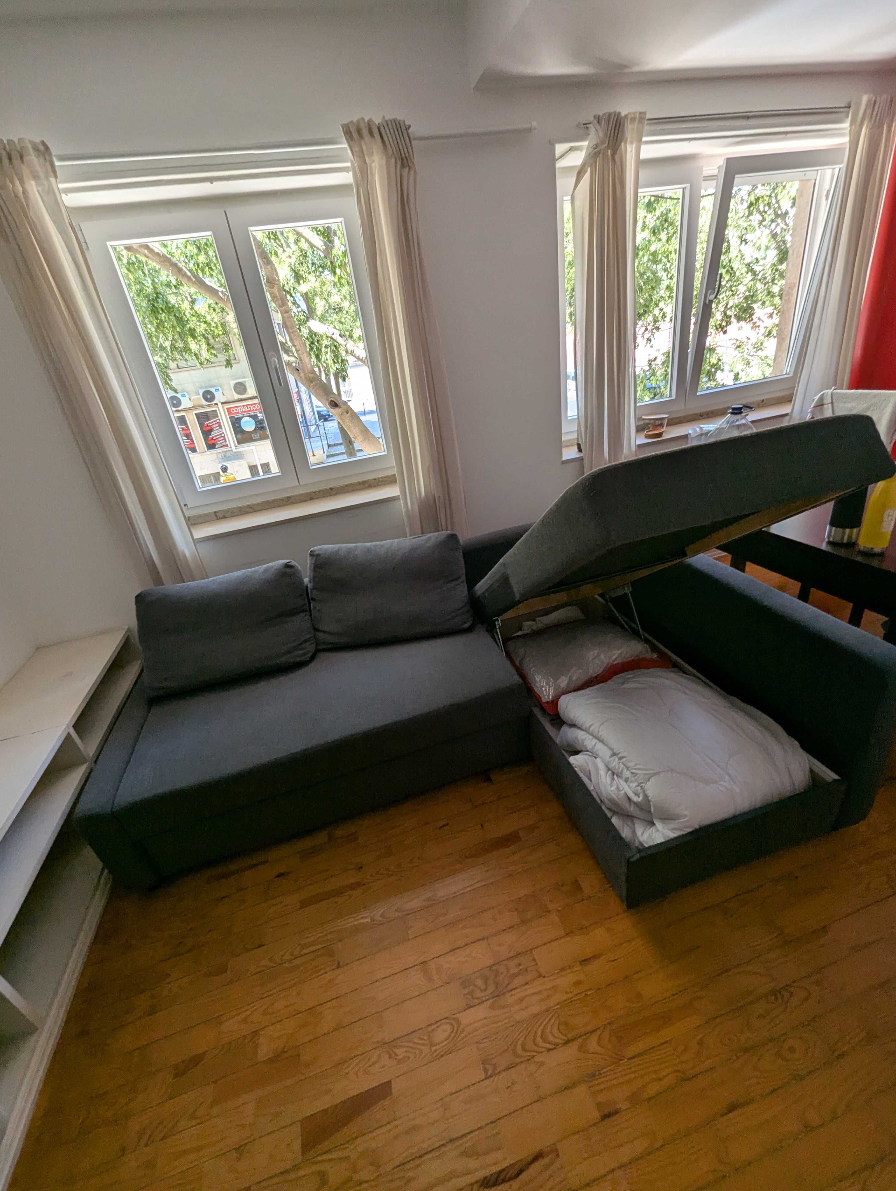 Sofá-cama de canto c/arrumação IKEA FRIHETEN – Azul