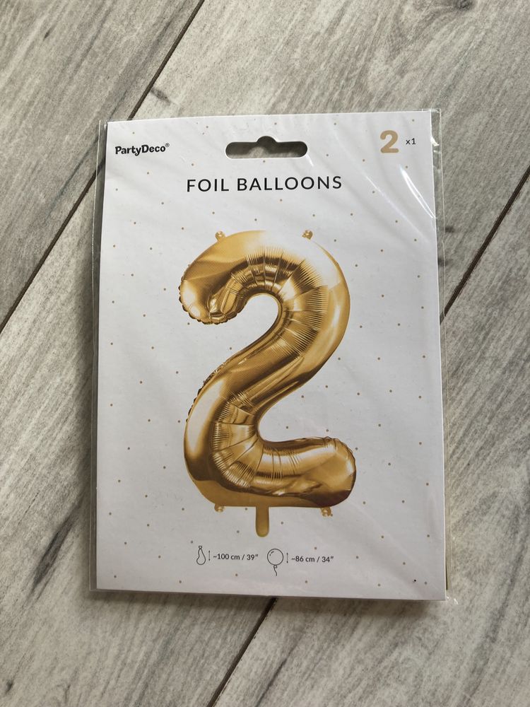 Złoty balon cyfra 2 nowe