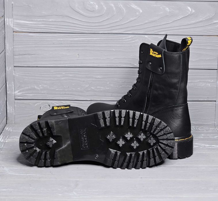 Зимние кожаные мужские черные высокие ботинки Martens Мартинс змейка