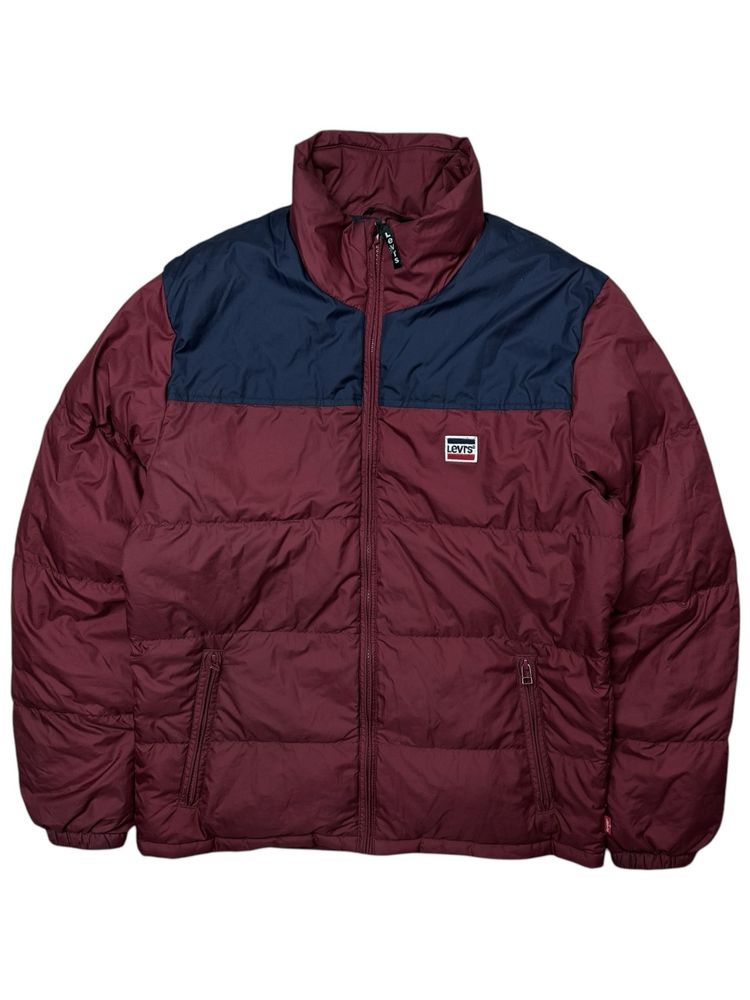 Czarno czerwona kurtka puchowa pikowana Levis zimowa nike boxy north