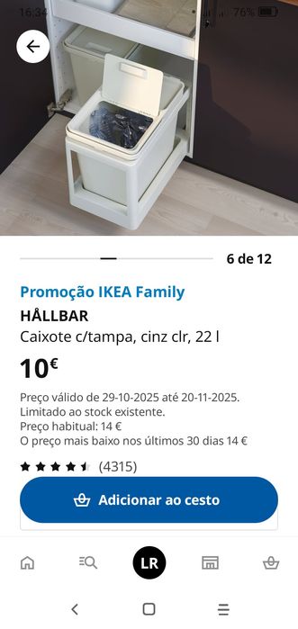Caixote Lixo IKEA Hålbar 22 lts