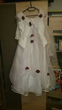 Suknia ślubna w kwiatki rozmiar 38 rękawiczki welon wianek komplet