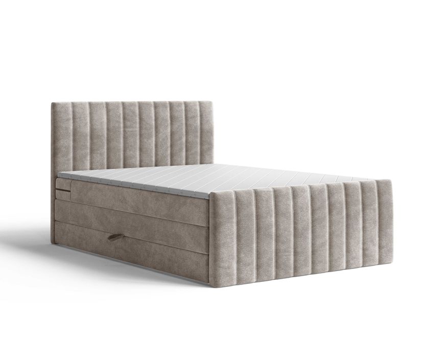 Łóżko kontynentalne tapicerowane PRESTO z materacami i pojemnikiem