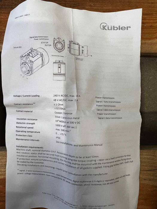 Pierścień ślizgowy Kubler model SR060 nowy