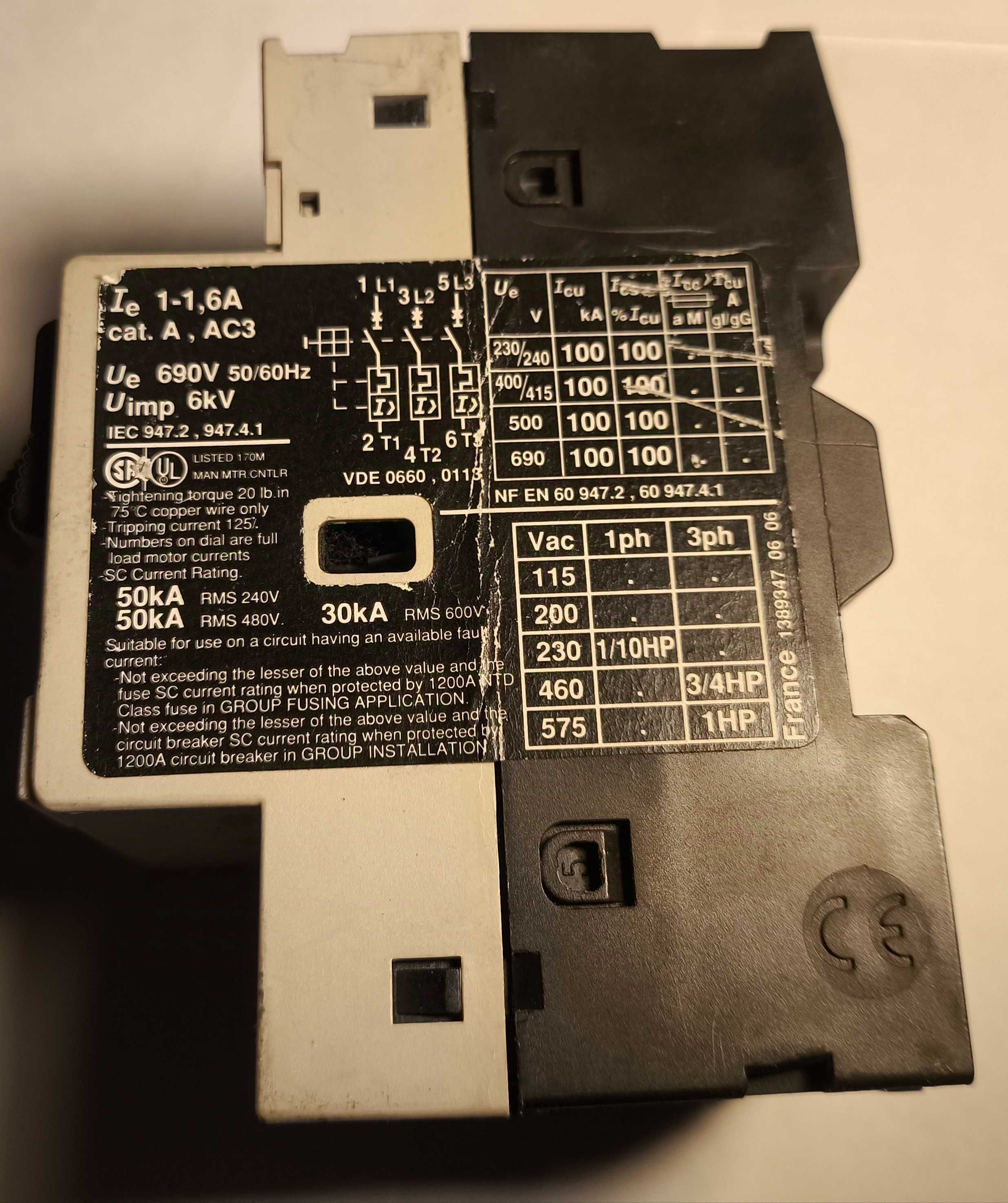 Wyłącznik silnikowy 1A-1,6A Telemecanique Bytom