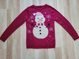 Sweter świąteczny, Sweter zimowy, Sweter z bałwanem M, 36/38, różowy
