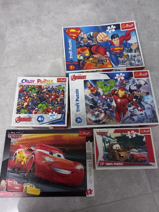 Puzzle dla chłopca 5 sztuk super bohaterowie, auta