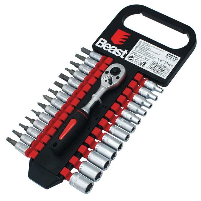 KLUCZE NASADOWE z grzechotką 4-13MM 1/4'' CV 27szt