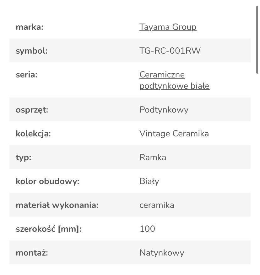 Tayama Group Ramka ceramiczna pojedyncza biała podtynkowa Ledison