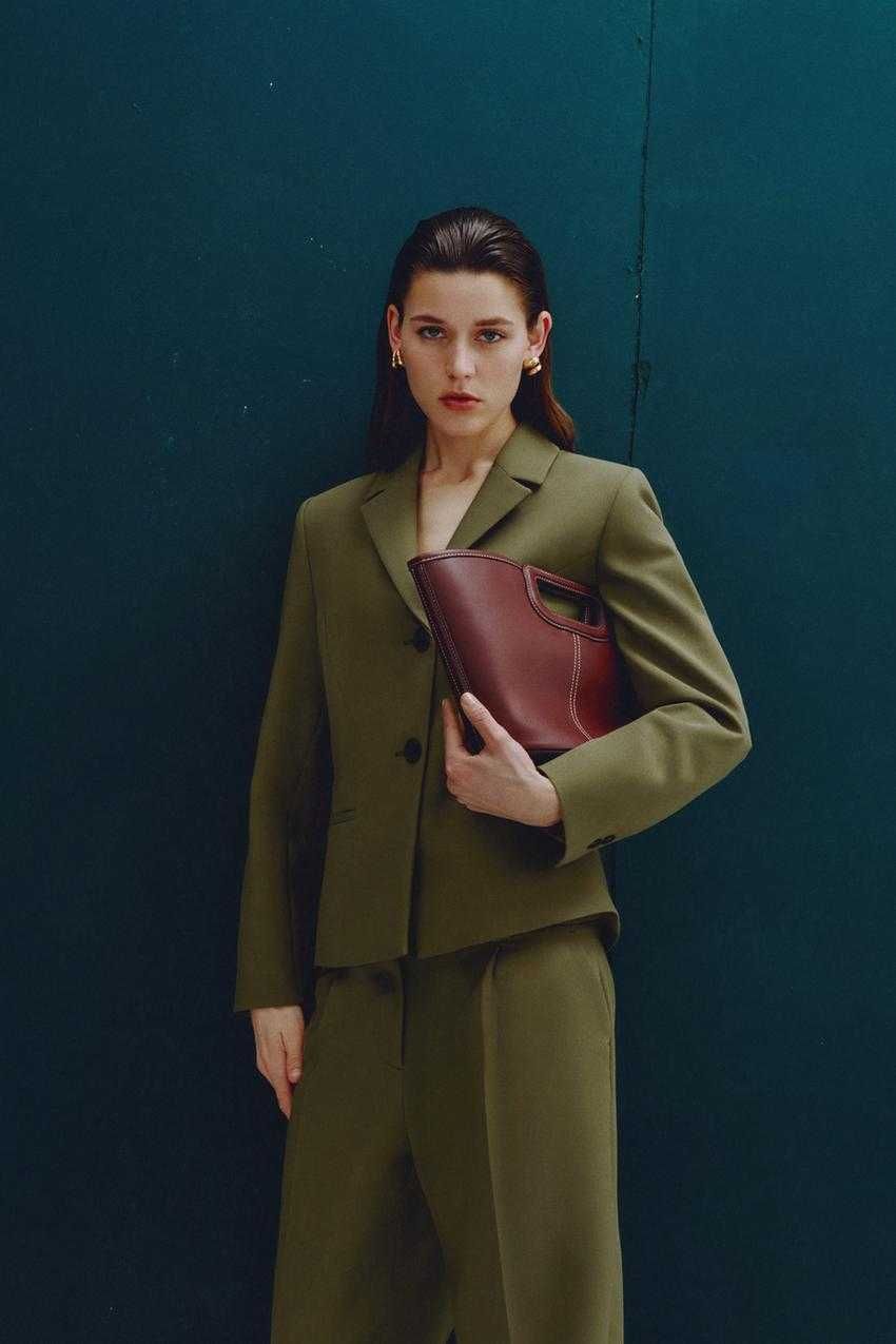 Torebka ZARA bordowa 6254/510 mała TORBA SHOPPER Z PRZESZYCIAMI wow