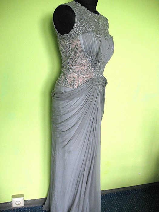 Sukienka - asymetryczna - 40 L biust 90+ cm USA Jedwab