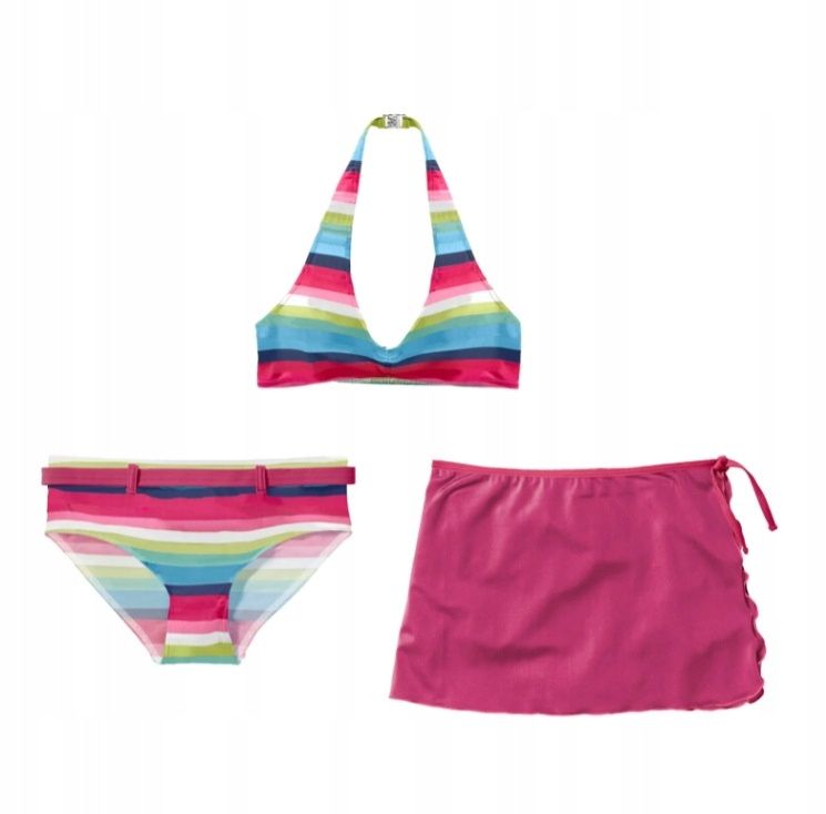 B.P.C. bikini dziewczęce 3-elementowe kolorowe ze spódniczką ^152/158