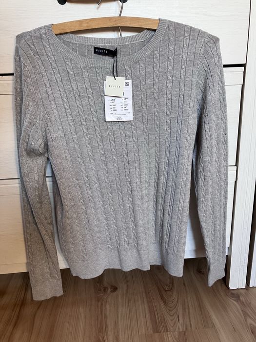 Mohito sweter w warkoczowy splot nowy szary r. s 36