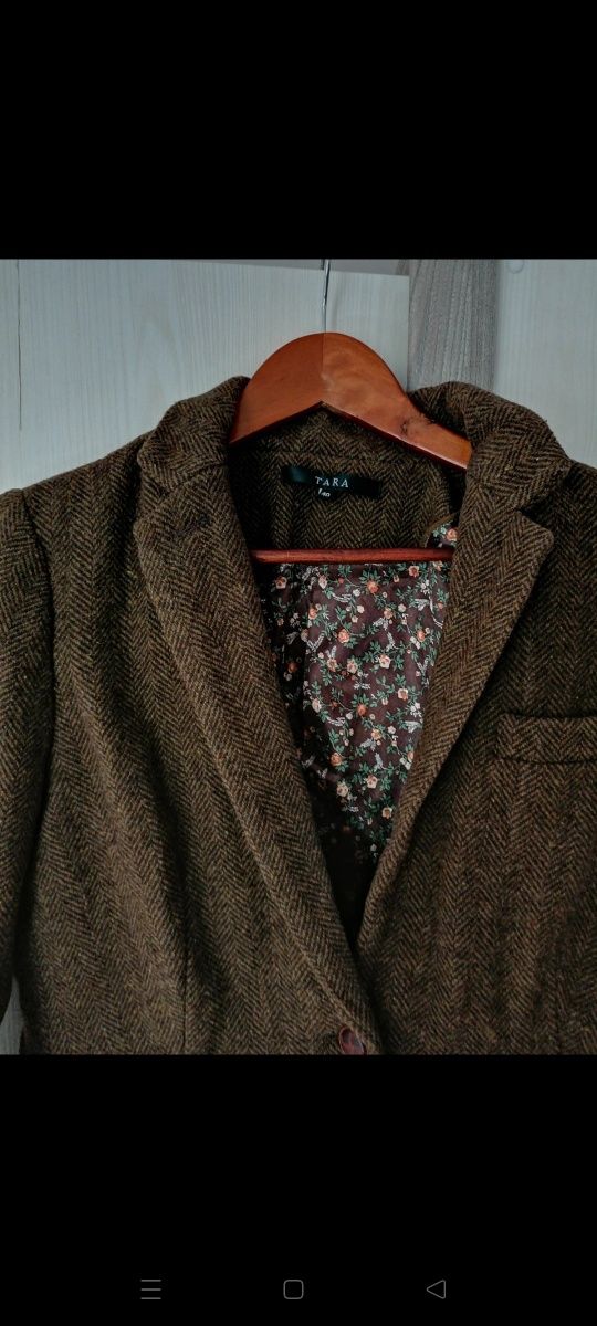 Marynarka z wełną Tara 40/L w jodełkę styl vintage