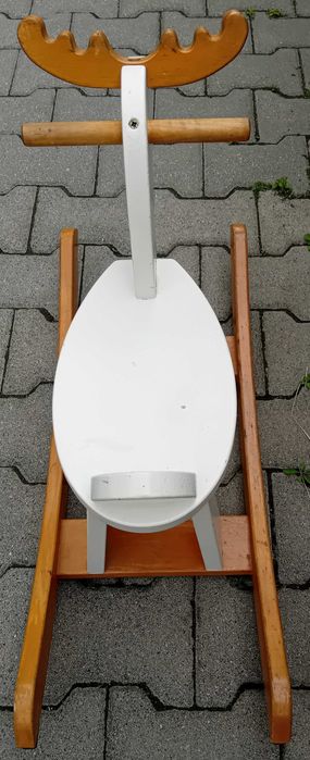 łoś ikea drewniany na biegunach bujany dla dzieci biały konik renifer