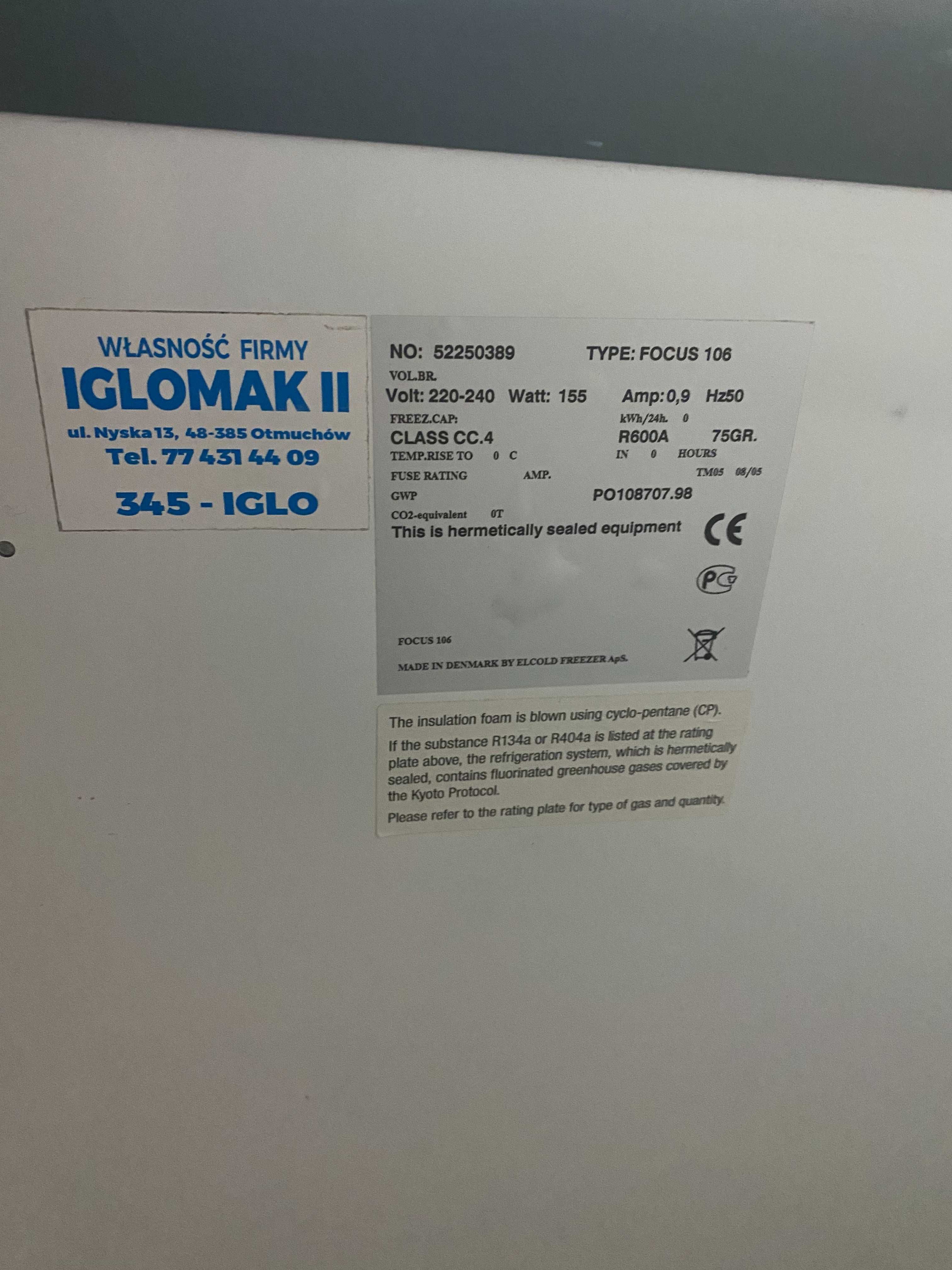 Zamrażarka skrzyniowa z przesuwaną pokrywą ELCOLD Focus 106 sprawna