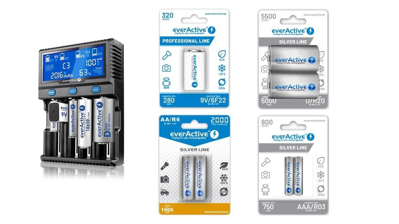 Ładowarka akumulatorków z akumulatorkami 6F22/9V; R20; R6/AA; R03/AAA