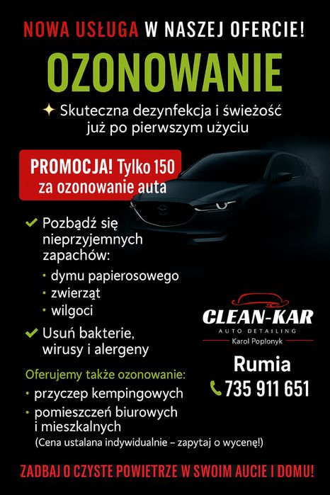 Ozonowanie pojazdów w promocyjnej cenie 150zł