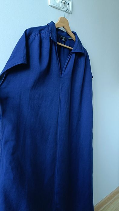 Sukienka damska midi luźna oversize z lnem lniana gładka L XL 44