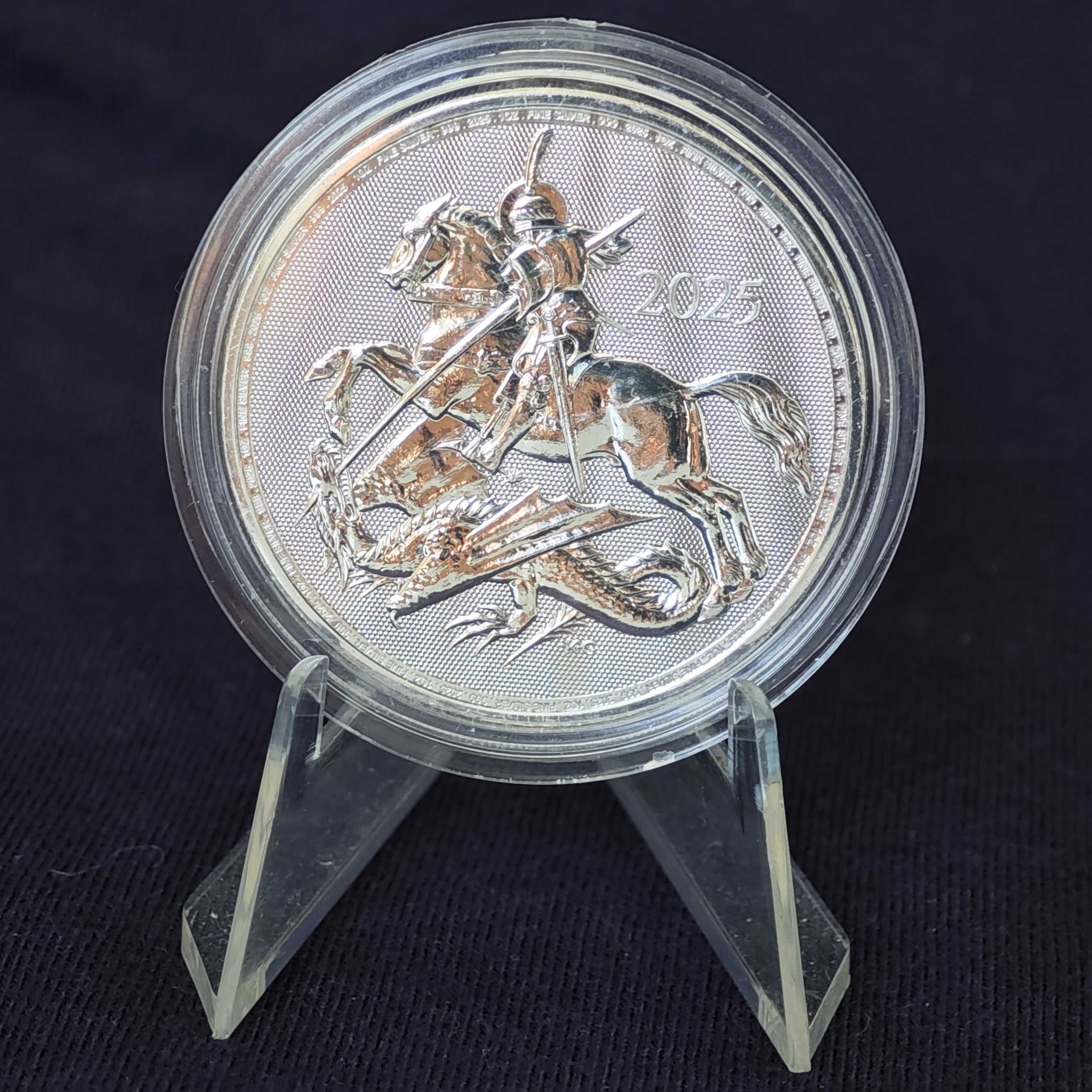Инвестиционная серебряная монета: Святой Георгий и Дракон 2025 (1 OZ)