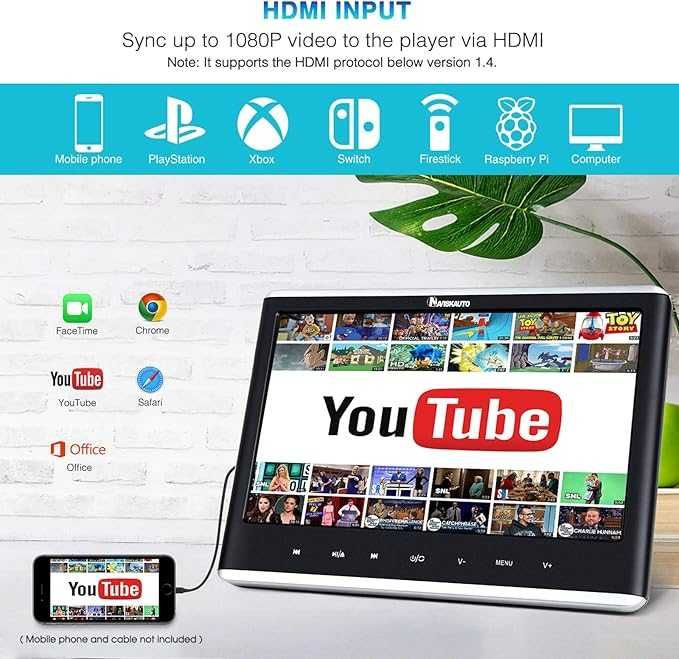NAVISKAUTO NB0901B-N1 12-cali odtwarzacz DVD z HDMI i USB do samochodu