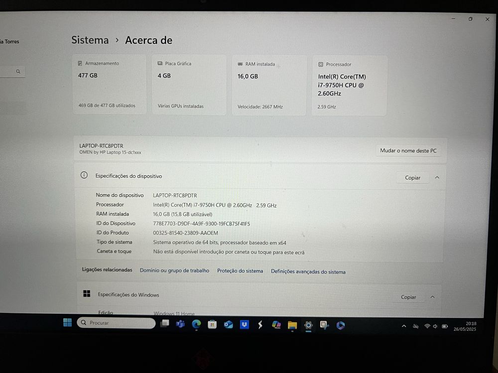 HP Omen I7-9750 .