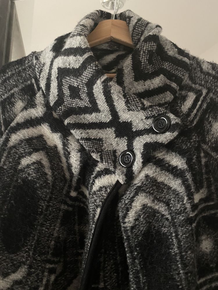 Ciepły luźny sweter, kardigan, narzuta szaro-czarny oversize