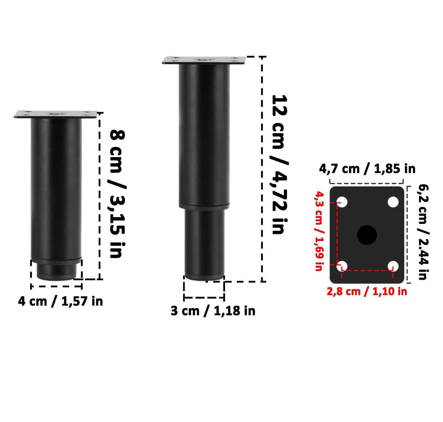 Nogi do mebli, regulowane, metalowe, 8-12cm, zestaw 4 sztuk