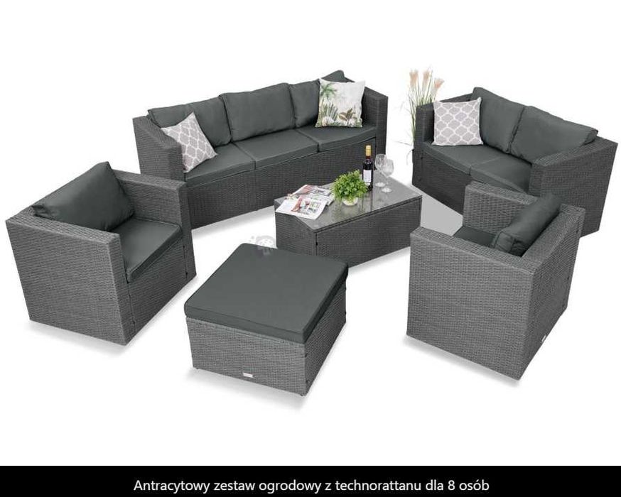 Zestaw wypoczynkowy taras 8 osób Stefano Grande antracyt technorattan