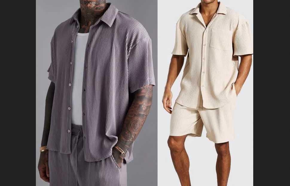 2sztuki NEON Plisowana Oversized t-Shirt fioletowa beżowa M L XL XXL