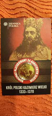 Moneta Król Polski Kazimierz Wielki platerowany zlotem
