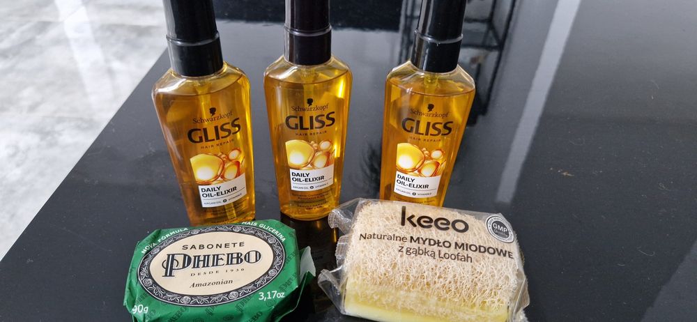 Paka gliss hair repair argan oil 3szt mydło loofah phebo