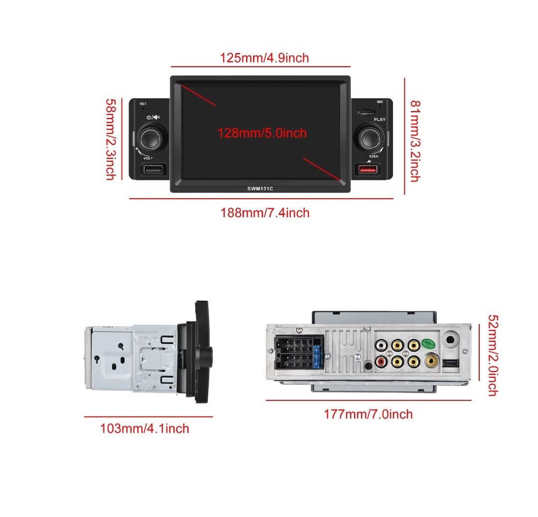 Rádio 1din 5" Carplay e Android Auto Touch Bluetooth USB com MIC novo