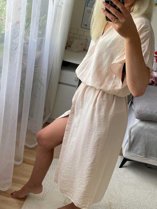 Damska koszulowa sukienka H&M rozpinana narzutka luzna midi XS uniwers