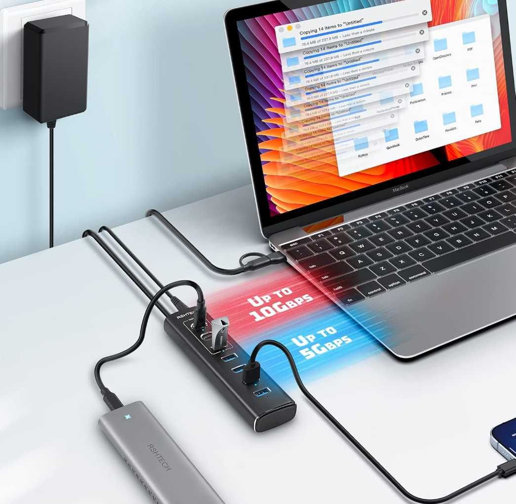 Aktywny koncentrator USB z zasilaczem RSHTECH 7-portowy x2 C USZKODZON