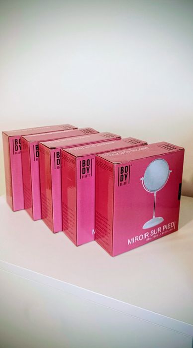 Espelho de pé de dois lados, desmontável, branco e prateado