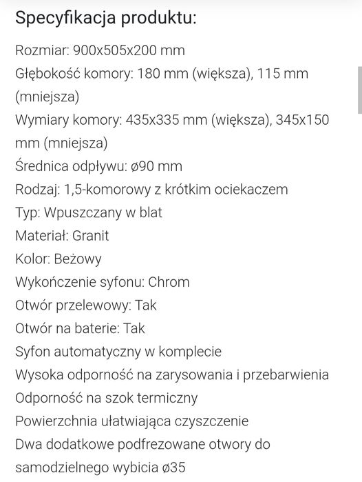 Zlew granitowy półtora komorowy