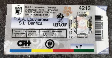 Bilet Puchar UEFA RAA Louvieroise vs SL Benfica Lizbona 2003 r.