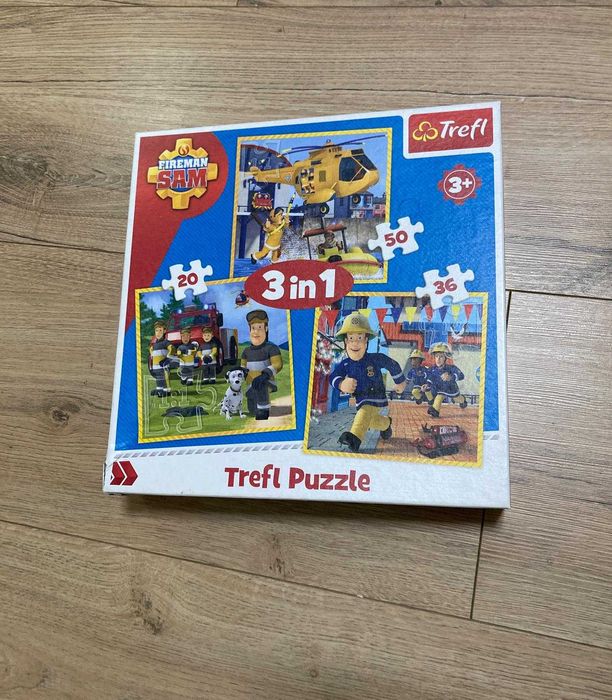 Trefl puzzle strażak Sam 3w1 wiek 3+ stan bardzo dobry