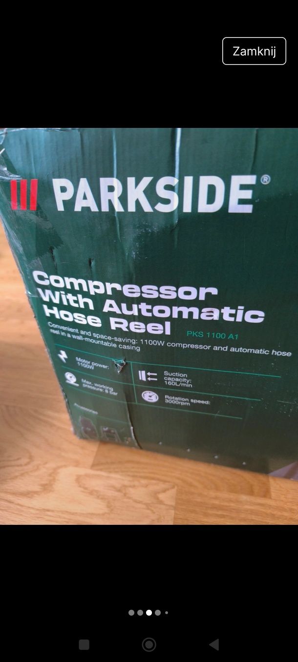 Parkside kompresor z automatycznym bębnem do zwijania węża PKS 1100A1