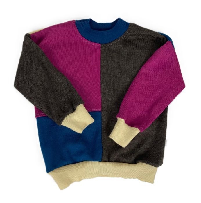 Patchwork bluza sweterek 100% wełna merino 92 cm unikat