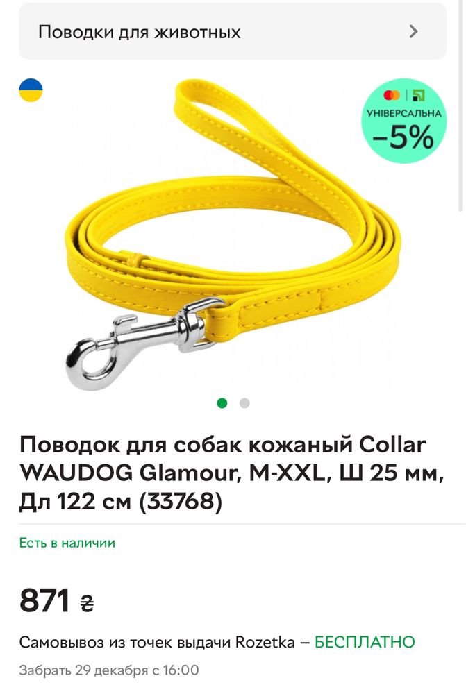 Поводок для собак кожаный Collar WAUDOG Glamour