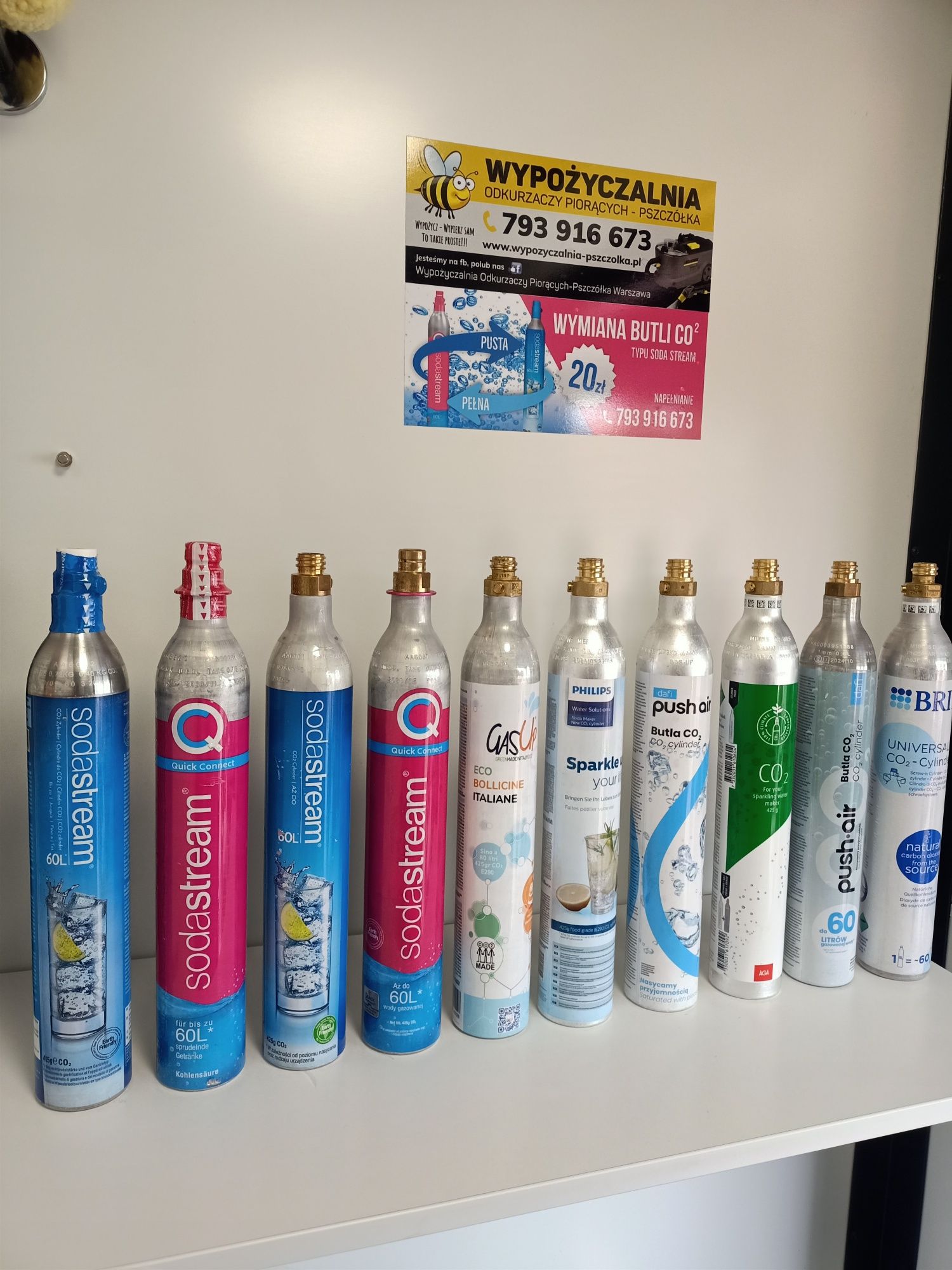 Napełnianie CO2 cylindry typu Sodastream Gaz spożywczy-Warszawa