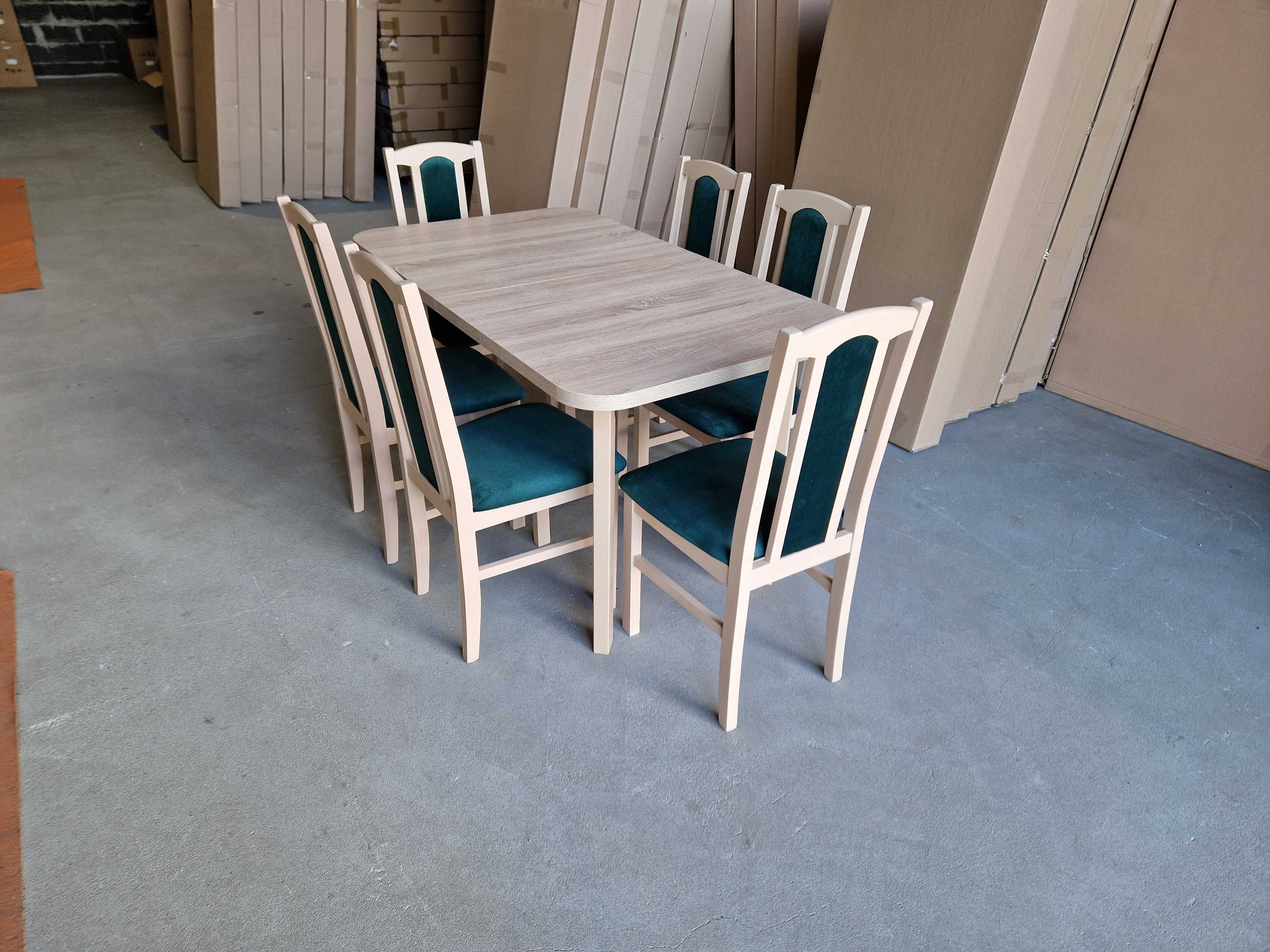 Nowe: Stół + 6 krzeseł , sonoma + zielony butelkowy , dostawa cała PL