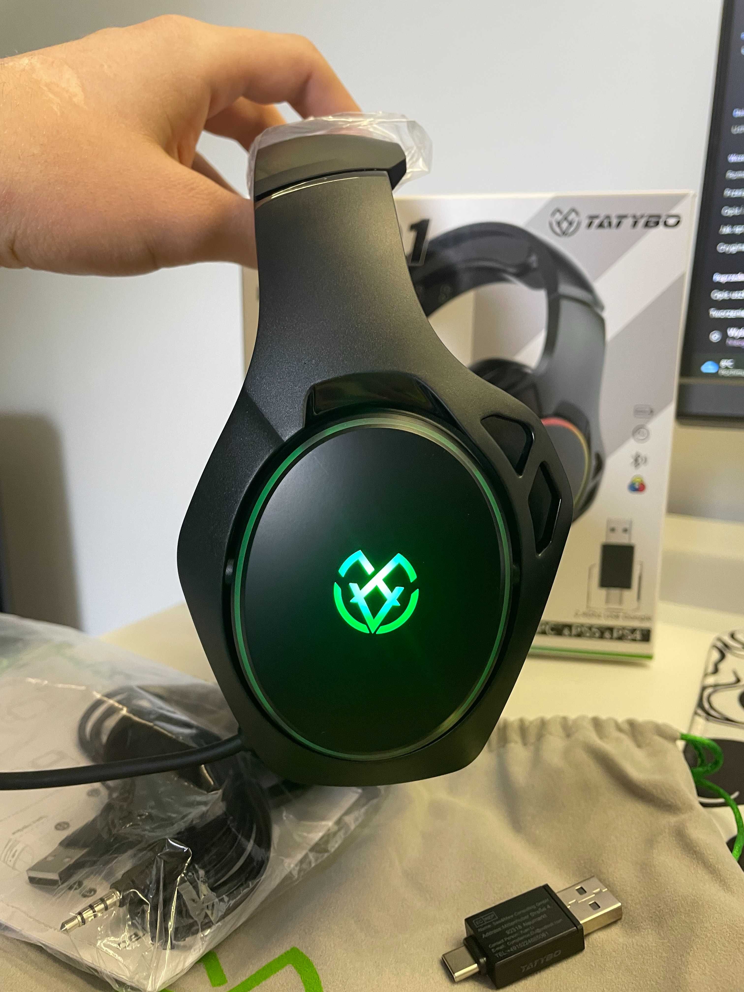 Bezprzewodowe słuchawki gamingowe Tatybo WT01 RGB mikrofon PC PS4 PS5