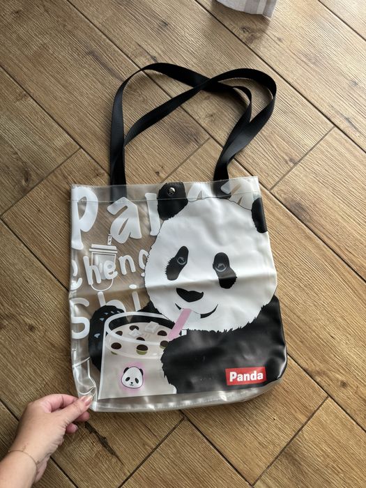Torba torebka PANDA, duże uchwyty wodoodporna shopperka duża transpare