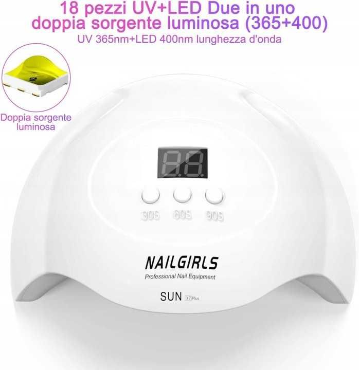 Lampa do paznokci UV LED Nailgirls X7PRO 36W 3 timery Biały USB